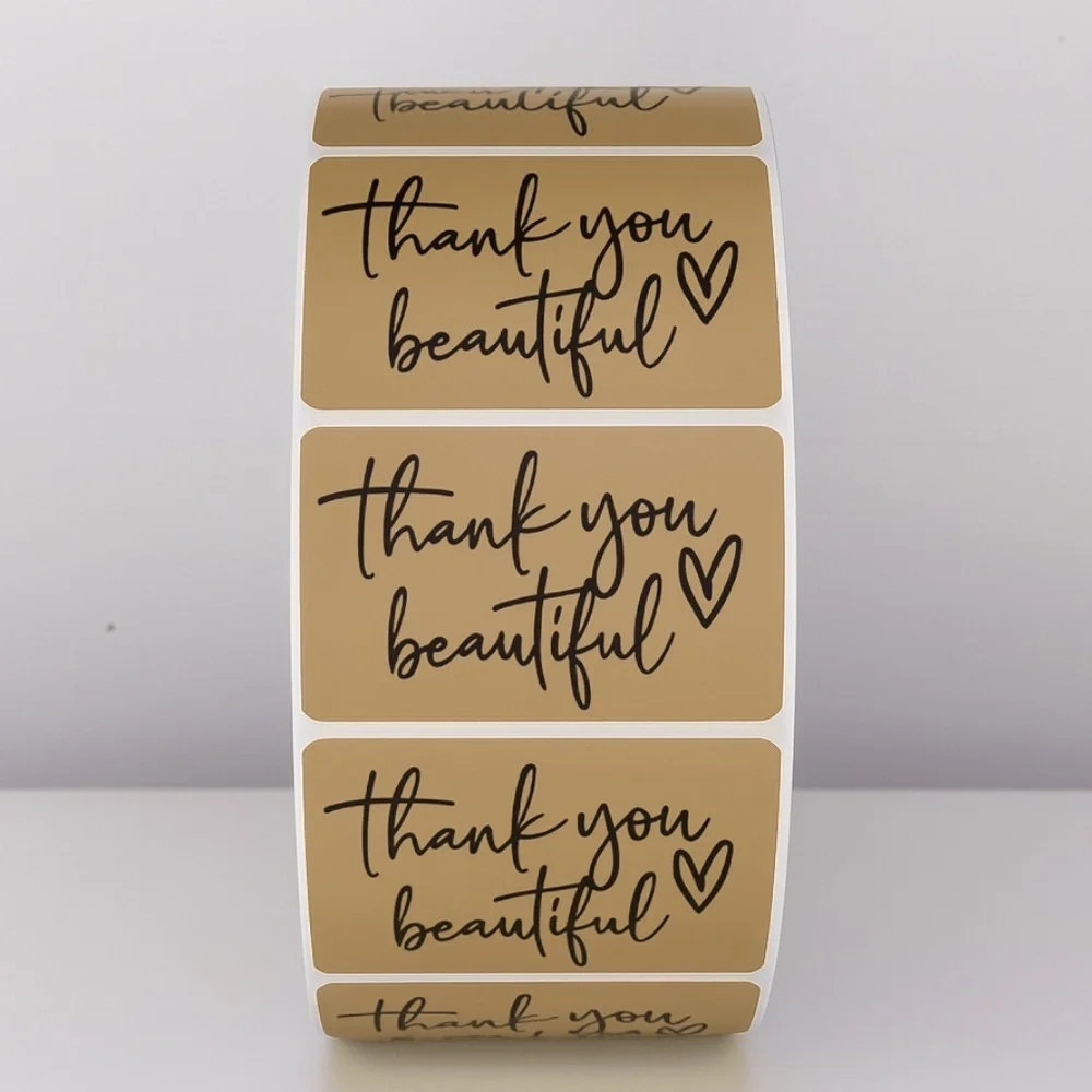 Thank You Beautiful Stickers | Pink Heart Labels for Small Business Packaging